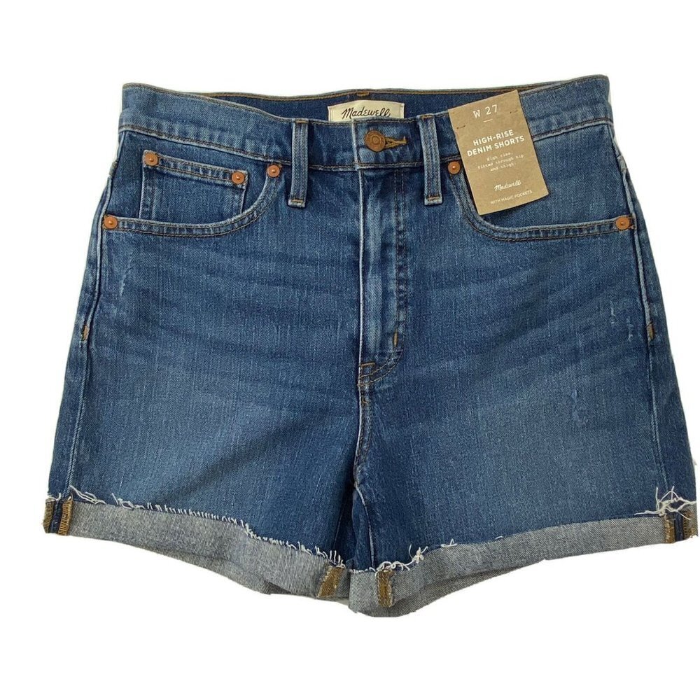 Madewell Women's size 27 Denim Shorts Blue Jeans High Rise Raw Hem Magic Pockets
